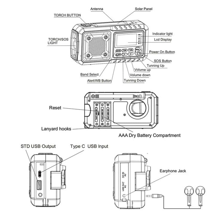 4000mAh Portable Emergency Solar Power Radio Hand Crank Charging AM/FM Weather Radio Led Reading Flashlight Bank Phone Charger