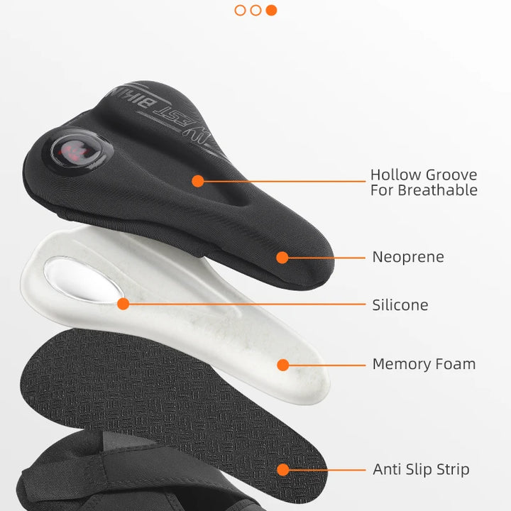 WEST BIKING Comfortable Bicycle Saddle Cover Breathable Rebound Silicone Foam Bike Seat Cover With Rain Cover Bike Accessories