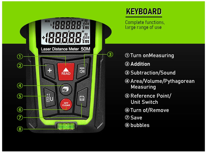 Zokoun shockproof 50/70/100m laser distance meter electronic ruler laser tape Area Volume Pythagorean digital rangefinder