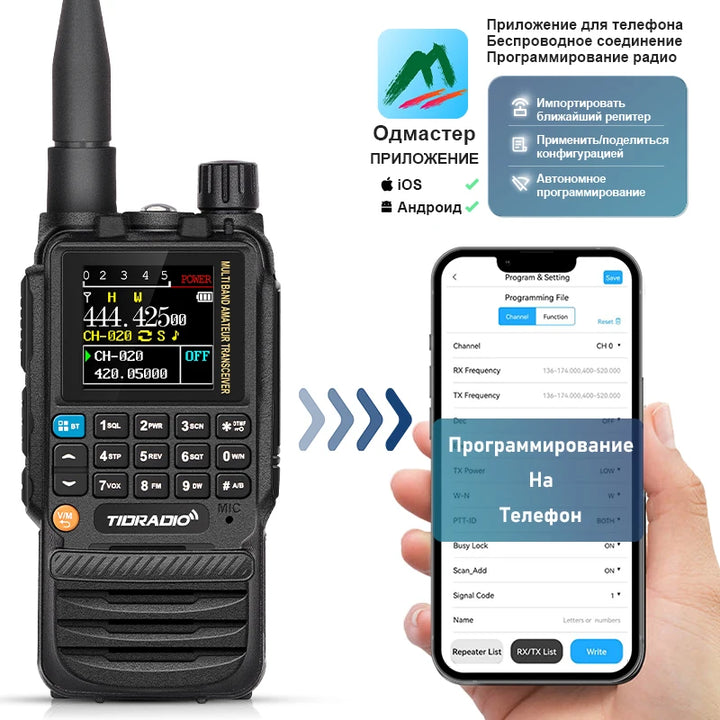 TIDRADIO H3 Professional Walkie Talkie  Phone  Dual PTT Air Band Long Range Radio  APP USB Type-C Cable  Programming HAM GMRS