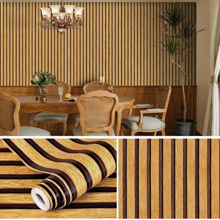 Self-adhesive Wall Wallpaper Wood Grain Striped Peel and Stick Wallpaper Removable Self-adhesive Vinyl Furniture Dormitory Home