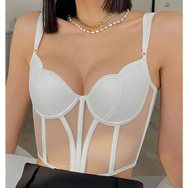 CINOON Women Push UpTransparent Lingerie New Sexy Shaper Bra Thin Beauty Back Underwear Female Fishbone Gauze Bralette