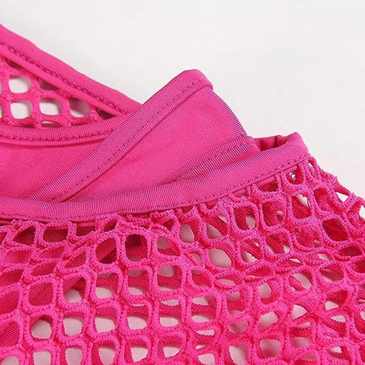 Women Shirts 80s Neon Fishnet Mesh Top Off Shoulder Tops For Women Tight Sexy Sleeveless Neckless Slim Casaul Top