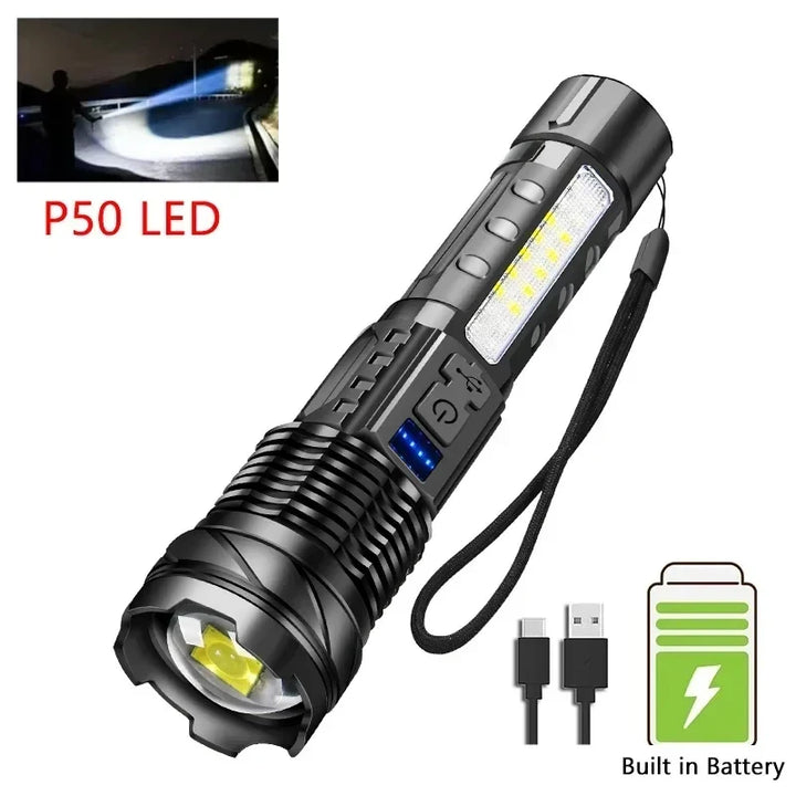 Powerful Led Flashlight Super Bright Tactical Torch Light Emergency Spotlights Telescopic Zoom Lantern Built-in Batte 18650ry