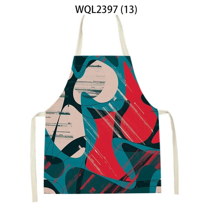 1 Piece Abstract Patchwork Home Kitchen Sleeveless Cleaning Halter Neck Apron Holiday Dinner Baking Cooking Accessories Bib