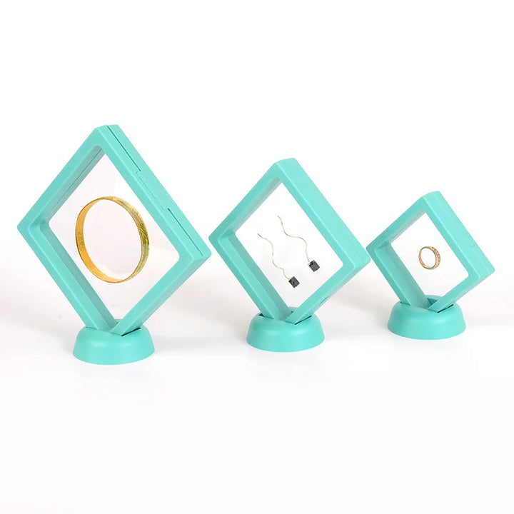 Transparent PE Film Jewelry Storage Box Color 3D Floating Display Frame Coin Dustproof Exhibition Ring Earrings Organizer Case