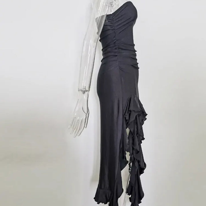 Elegant Ruffles Maxi Dress Summer Sexy Straps Sleeveless Ruched Evening Party Dresses for Women Backless Club Outfits