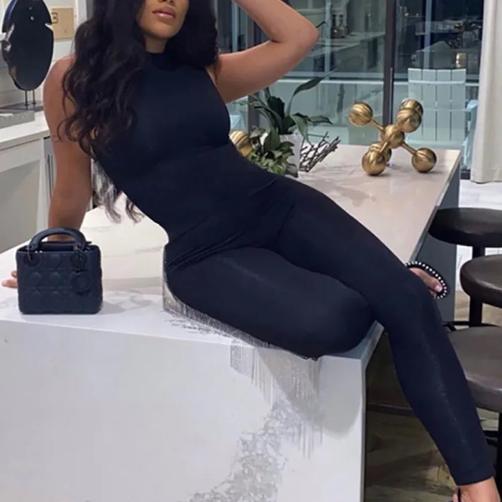kliou Pencil Jumpsuit Women Full Seasons Casual Fitness Sporty Playsuit Sleeveless Slim Activewear  All In One Jumpsuit Clothing