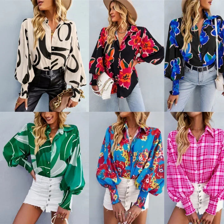Fashionable Long Sleeve Printed Versatile Shirt For Women Autumn European And American Style Commuting Top With Button