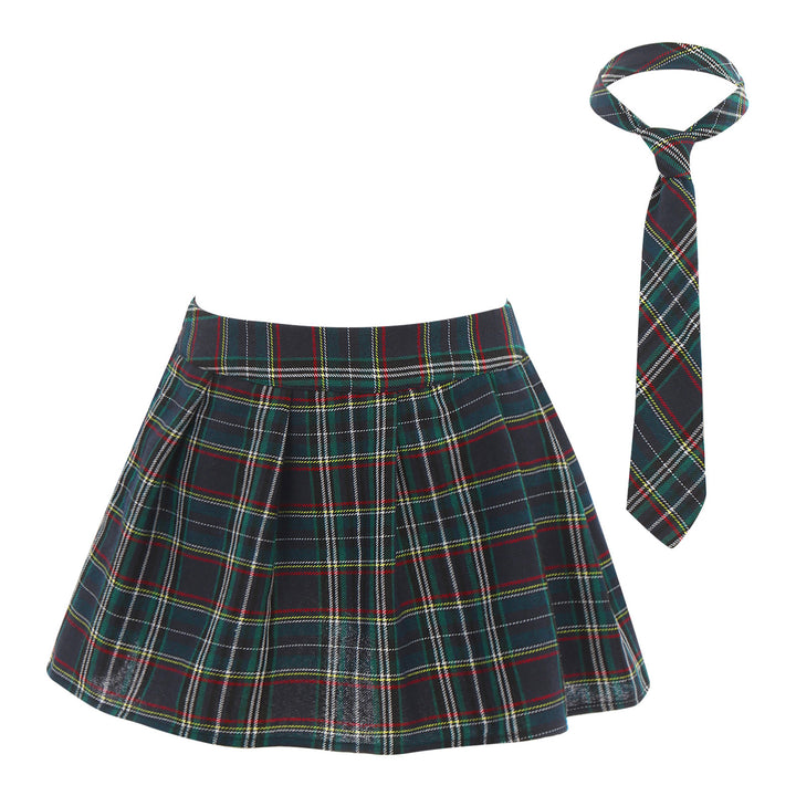 Womens Plaid Pleated Skirts With Necktie Harajuku Mini Japanese Preppy Schoolgirls Uniforms Kawaii Skirts Ladies Cosplay Costume