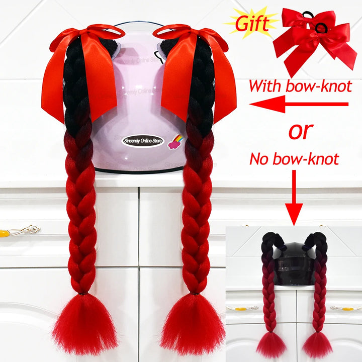 2pcs/pair New Motorcycle Helmet Braids Woman Braids Wig For Motorbike Helmets 164 colors Twist Dual Pigtail Ponytail With Sucker