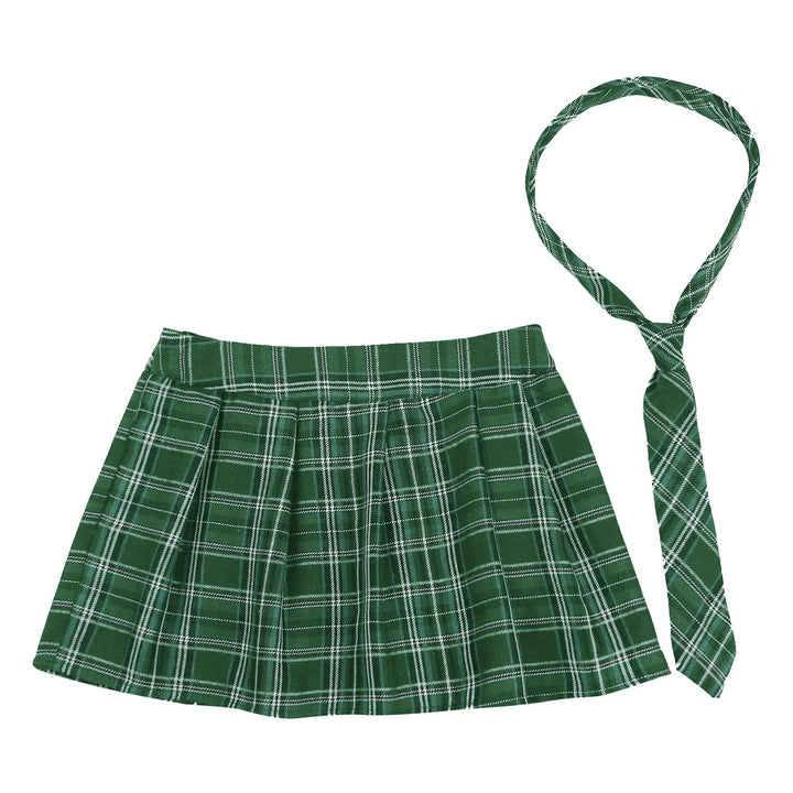 High Waist Plaid Pleated Skirt With Necktie Sexy Club Outfits for Women Summer Party Harajuku E Girl Preppy A-line Mini Skirts