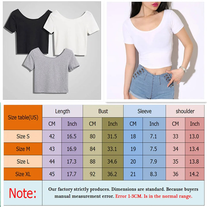 Women's White Gray Crew Neck Crop Top  Basic Short Sleeves Summer T Shirt Tops
