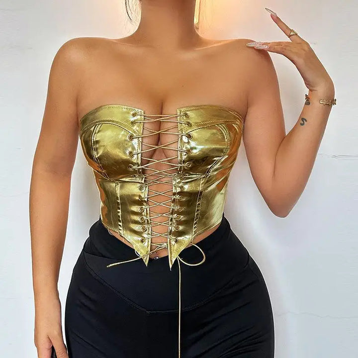 2024 New Fashionable Trendy Sexy Lace Up Hot Girl Top With Waist Waist And Cardigan Looks Thin and Small Tank Top