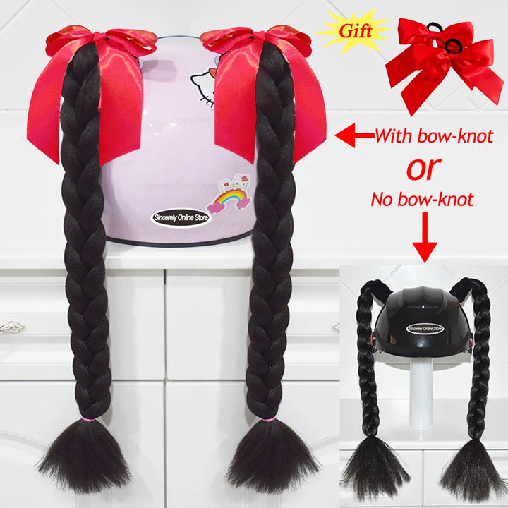 2pcs/pair New Motorcycle Helmet Braids Woman Braids Wig For Motorbike Helmets 164 colors Twist Dual Pigtail Ponytail With Sucker