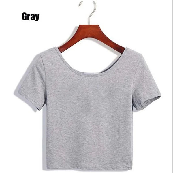 Women's White Gray Crew Neck Crop Top  Basic Short Sleeves Summer T Shirt Tops