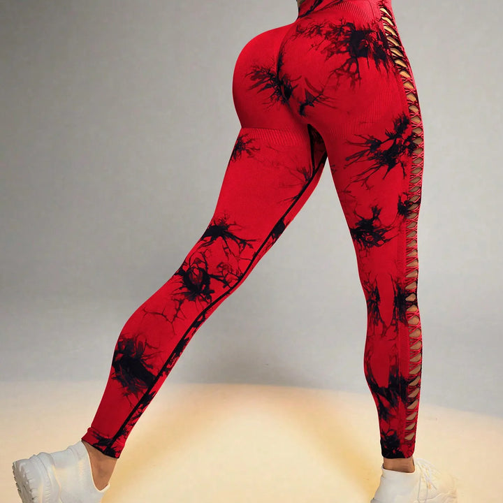 Tie Dye Seamless Leggings for Women High Waist Yoga Pants, Scrunch Butt Lifting Elastic Tights, Side mesh design