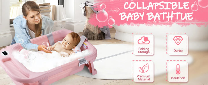 Baby Bathtub,Baby Bath Tub with Soft Cushion & Thermometer,Baby Bathtub Newborn to Toddler 0-36 Months,Portable Travel Baby Tub