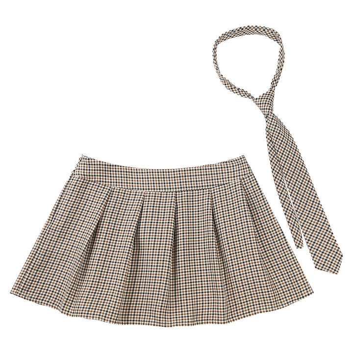 High Waist Plaid Pleated Skirt With Necktie Sexy Club Outfits for Women Summer Party Harajuku E Girl Preppy A-line Mini Skirts
