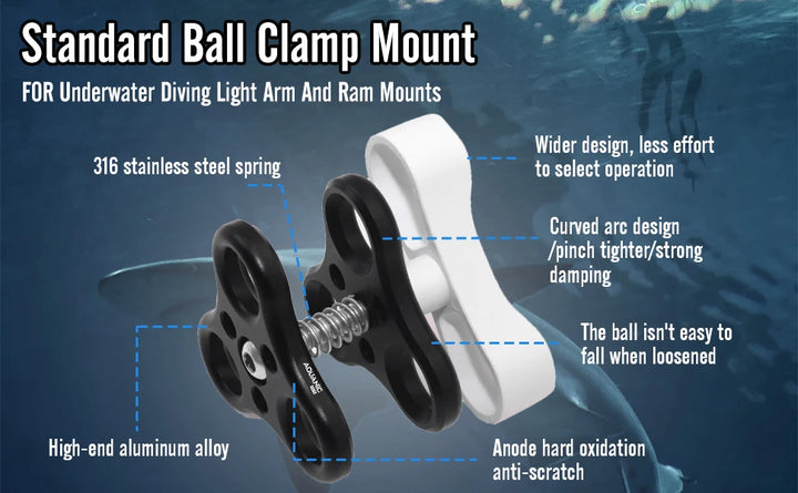 NiteScuba 2 Two Holes Clip Clamp Tripod Butterfly For Ball Head Mount Light Arm Bracket Connector Mount Adapter for Gopro Camera