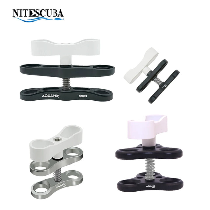 NiteScuba 2 Two Holes Clip Clamp Tripod Butterfly For Ball Head Mount Light Arm Bracket Connector Mount Adapter for Gopro Camera