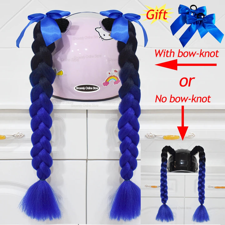 2pcs/pair New Motorcycle Helmet Braids Woman Braids Wig For Motorbike Helmets 164 colors Twist Dual Pigtail Ponytail With Sucker
