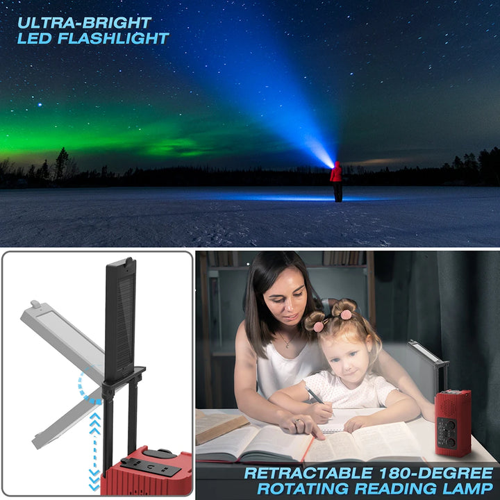 Solar rechargeable radio Radio with LED light Hand rechargeable emergency light Outdoor Adventure waterproof emergency light