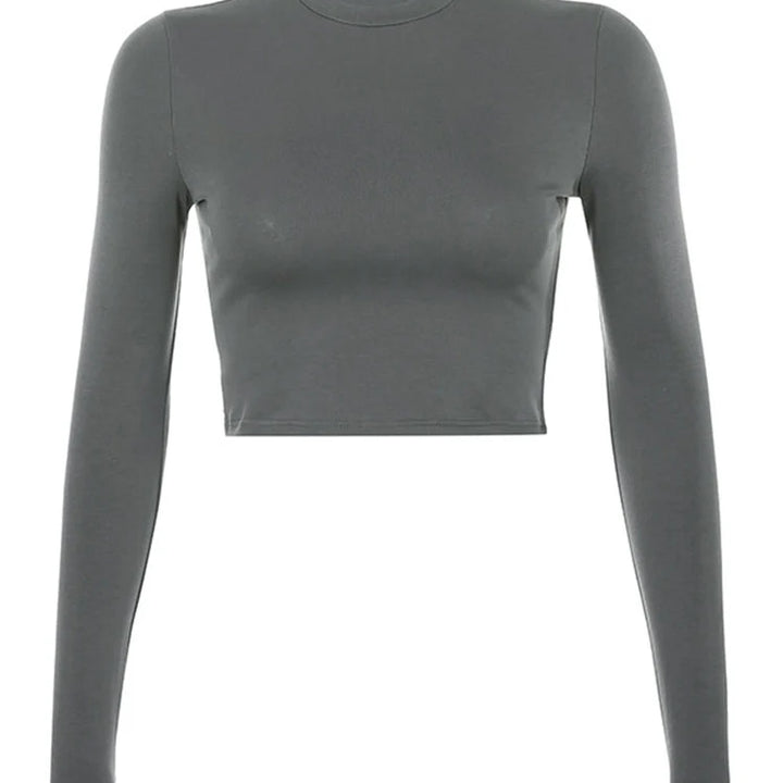 Solid Basic Long Sleeve Womens Tshirt Casual Black White Fashion Crop Top T Shirt Ladies Fashion Korean Tee Shirt