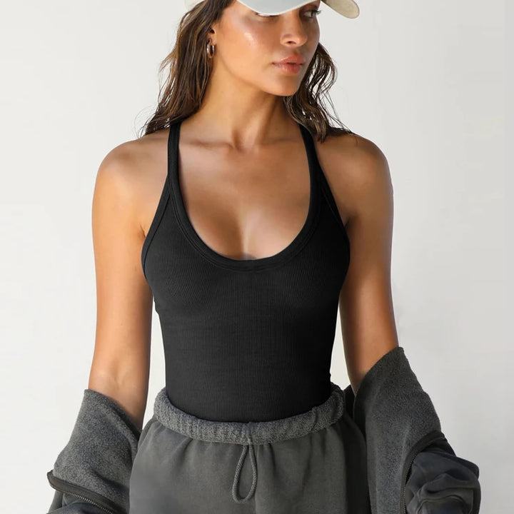 Women Bottoming Shirt Basic Elastic Tank Tops Solid O-neck T-shirt Female Knitted Short Slim Sleeveless Shirt Tank Casual Tops