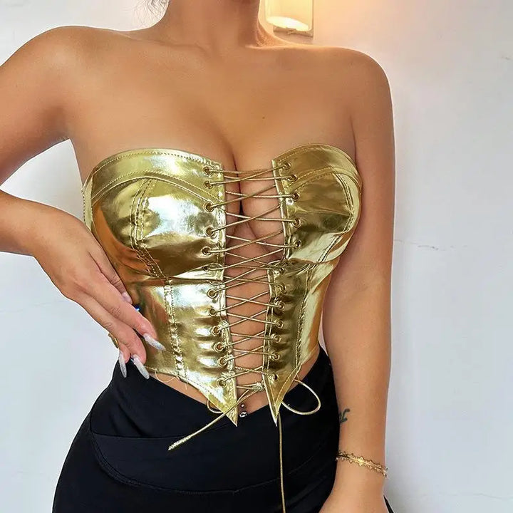 2024 New Fashionable Trendy Sexy Lace Up Hot Girl Top With Waist Waist And Cardigan Looks Thin and Small Tank Top