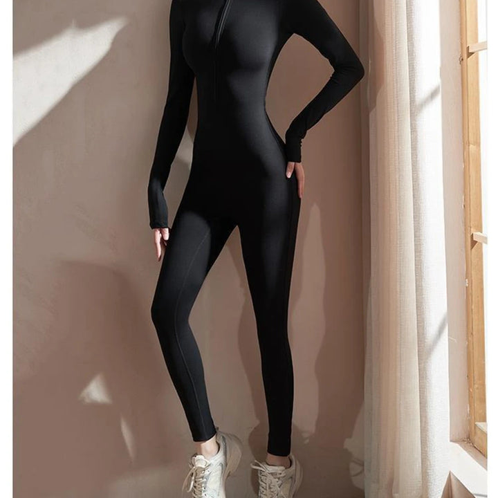 Womens Jumpsuits Long Sleeve Yoga Slim Fit Stretch One Piece Romper Sexy Fitness Female Black Basic Sportwears Tight Zipper
