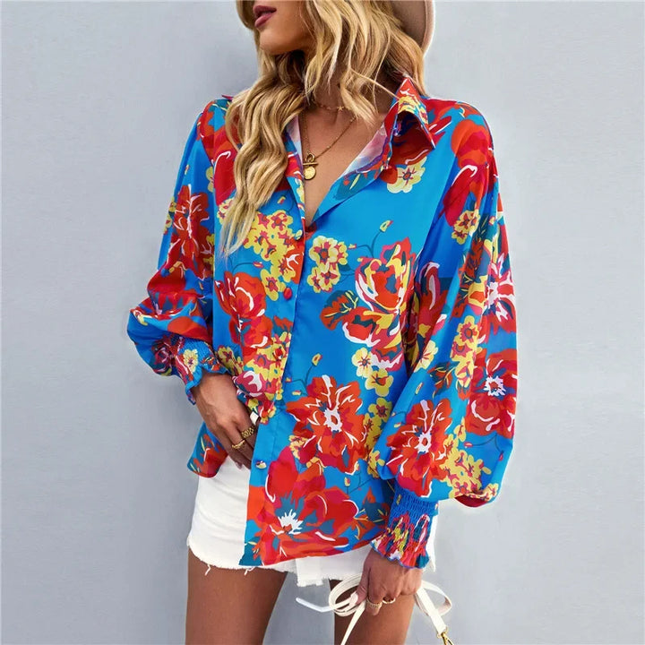 Fashionable Long Sleeve Printed Versatile Shirt For Women Autumn European And American Style Commuting Top With Button