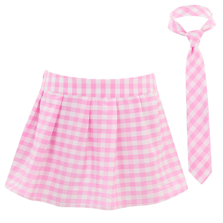 Womens Plaid Pleated Skirts With Necktie Harajuku Mini Japanese Preppy Schoolgirls Uniforms Kawaii Skirts Ladies Cosplay Costume