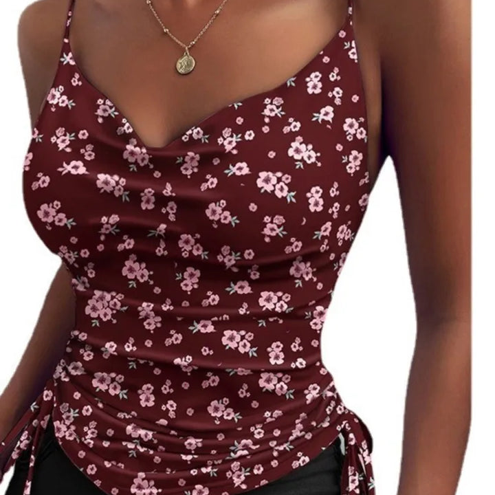 Women's Solid Tank Top V Neck Camisole Cami Drawstring Spaghetti Strap Top Sleeveless Blouse Tank Shirt New Summer Crop Top