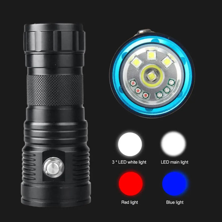 80W Professional Underwater 100M 10LED Diving Photography Fill Light Waterproof IPX8 White+Red+Blue Scuba Diver Snorkeling Torch
