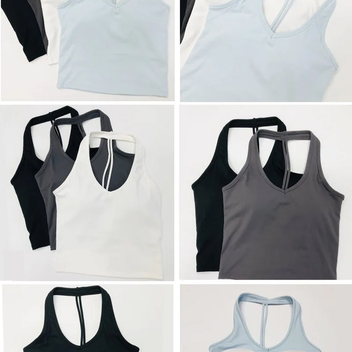 Women sexy halter halter fitness wear Yoga vest with chest pad Sports bra Sports shorts Yoga fitness clothing