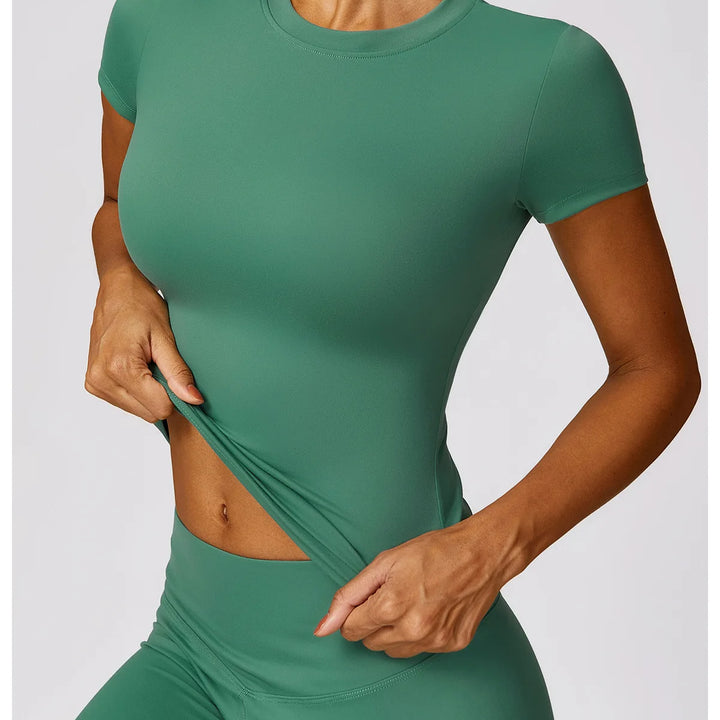 NCLAGEN Women Running Sports T Shirt Summer Short Sleeve Round Neck Breathable Stretchy GYM Yoga Slim Fitness Active Top Tee