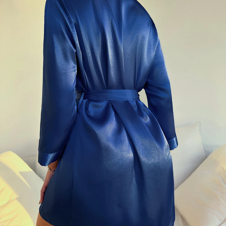 Pajamas women summer European and American ladies lace-up bathrobe sexy morning gown home dress can wear ice silk robe