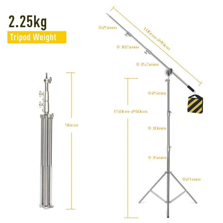 SH Stainless Steel Adjustable Cross Arm 106-249cm Photo Studio Telescopic Boom Arm Top Light For Pro Studio Flash Strobe