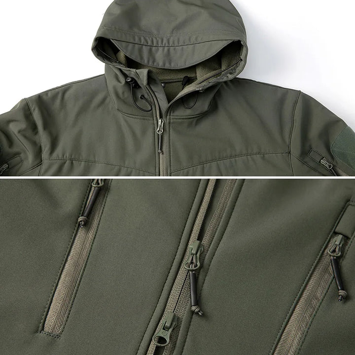 Men's Waterproof Softshell Tactical Jacket Winter Windproof Fleece Hoodie Jacket Outdoor Hiking Skiing Windbreaker Coat