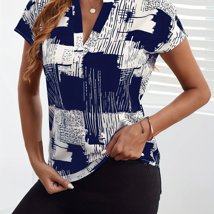New Women's V-Neck Short Sleeve Shirt, Women's Full Print Dolman Sleeve Top, Women's