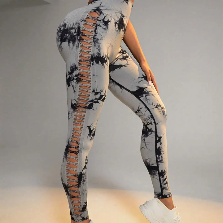 Tie Dye Seamless Leggings for Women High Waist Yoga Pants, Scrunch Butt Lifting Elastic Tights, Side mesh design