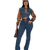 FAGADOER Retro Quality Denim Women 2 Piece Set Outfit Trendy Leather Denim Patchwork Crop Jacket And High Waist Jeans Suits New
