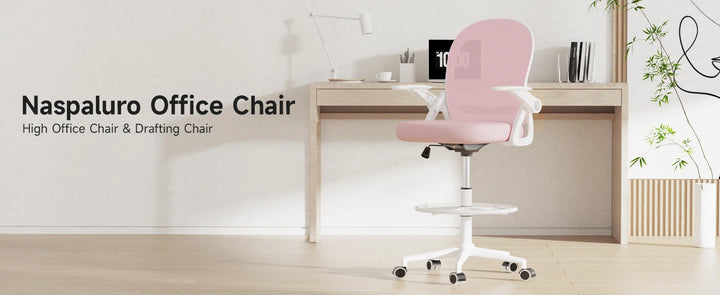 naspaluro Drafting Chair Tall Office Chair Ergonomic Desk Chair Swivel Painting Chair Adjustable Footrest Ring for Office Home
