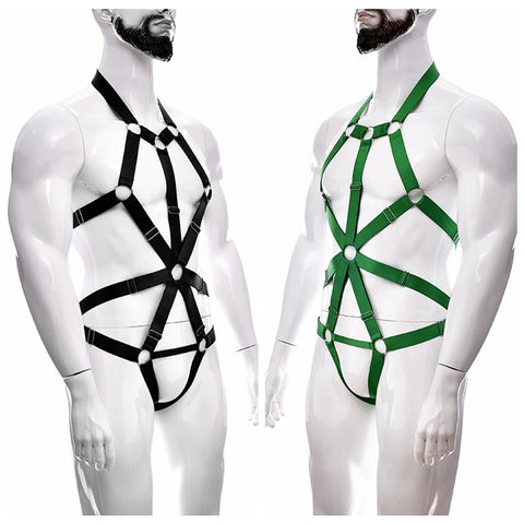 Male Full Body Harness Cage Adjust Set Mens Gay Hollow Elastic Bondage Harness Sexy Lingerie Fetish Nightclub Costume