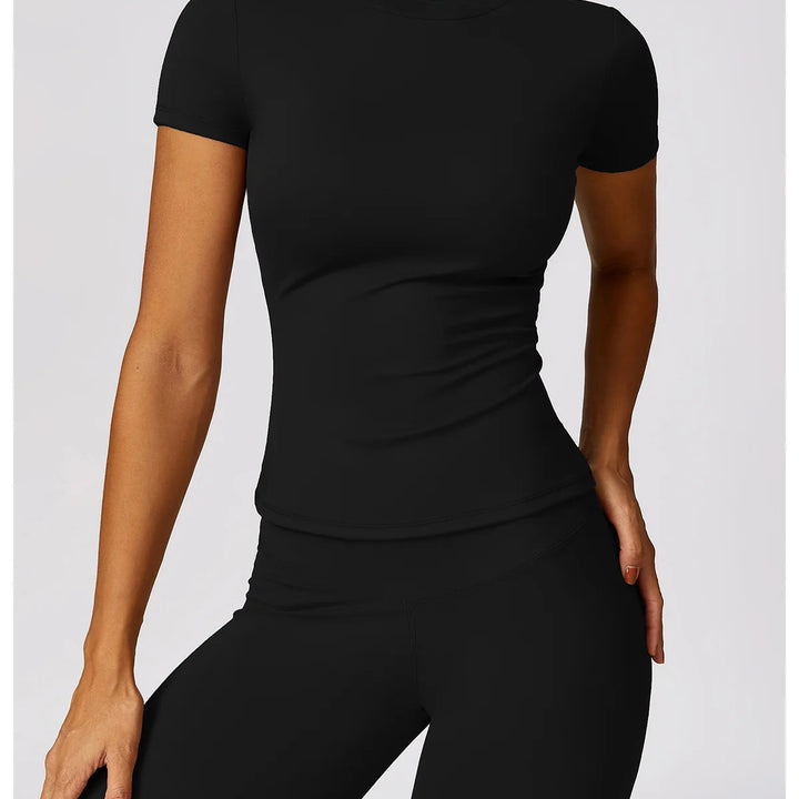 NCLAGEN Women Running Sports T Shirt Summer Short Sleeve Round Neck Breathable Stretchy GYM Yoga Slim Fitness Active Top Tee