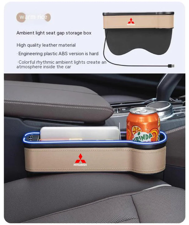 Car USB Charging Colour Light Seat Storage Case Seat Gap Box For Mitsubishi Outlander Pajero Asx Lancer EX Evolution X Ralliart