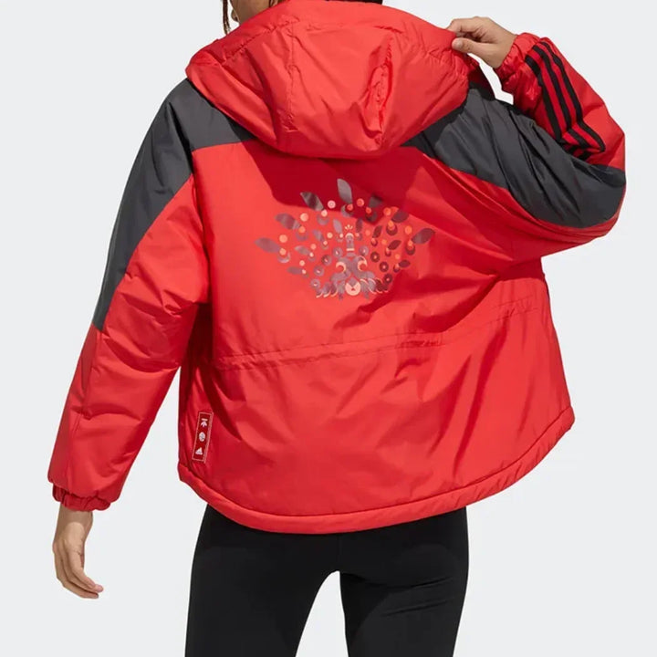 adidas CNY Series W X-bu Jkt Women's Casual Comfortable Fashion Sports Hooded Jacket Jacket Cotton Autumn Winter Scarlet
