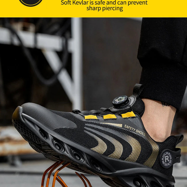 Men's Safety Shoes Steel Toe Anti-Puncture Work Shoes Man And Safety Sneaker Rotating Button Lighweight Men's Work Shoes
