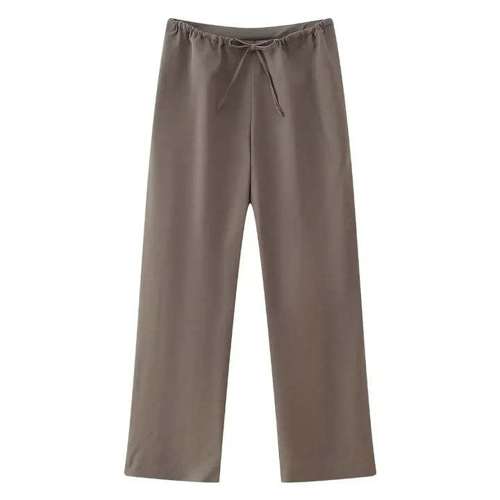 Willshela Women Fashion Two Piece Set Brown Pleated Halter Neck Tops & Straight Pants Vintage Female Chic Lady Pants Suit